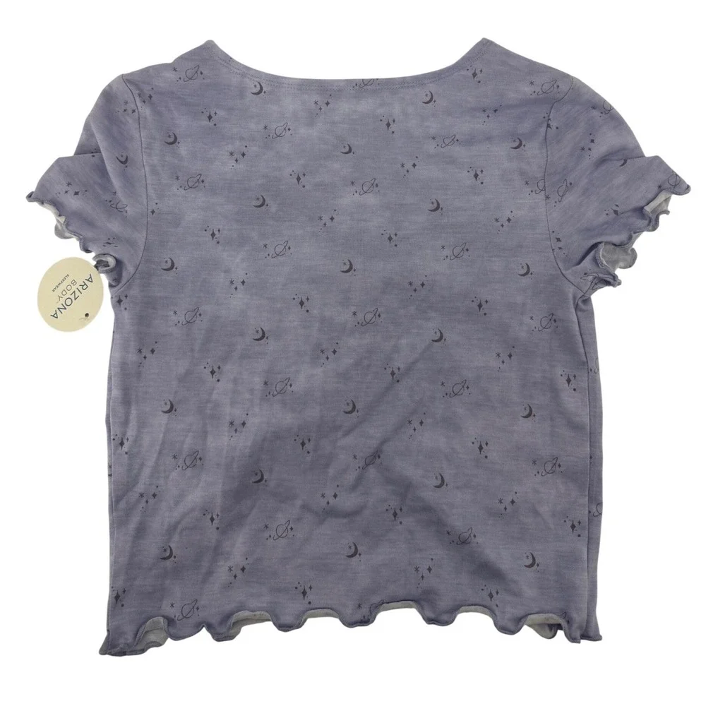 Arizona Body Sleepwear Star Gaze Purple Celestial Moon Star Pajama Top XS NEW